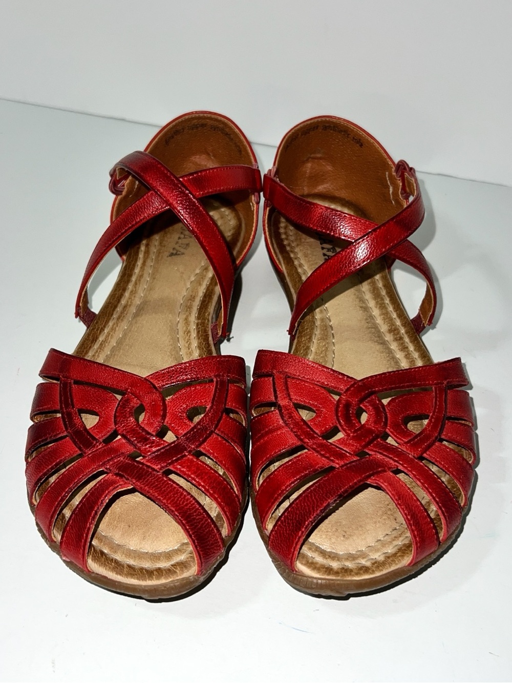 JAFA Red Leather Strappy Caged Flat Sandals Huarache Style Women's Size 39 / 8.5 - Picture 4 of 16